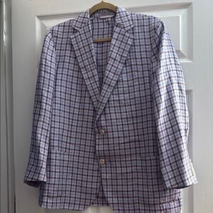 Men's Plaid Blazer - Blue and White